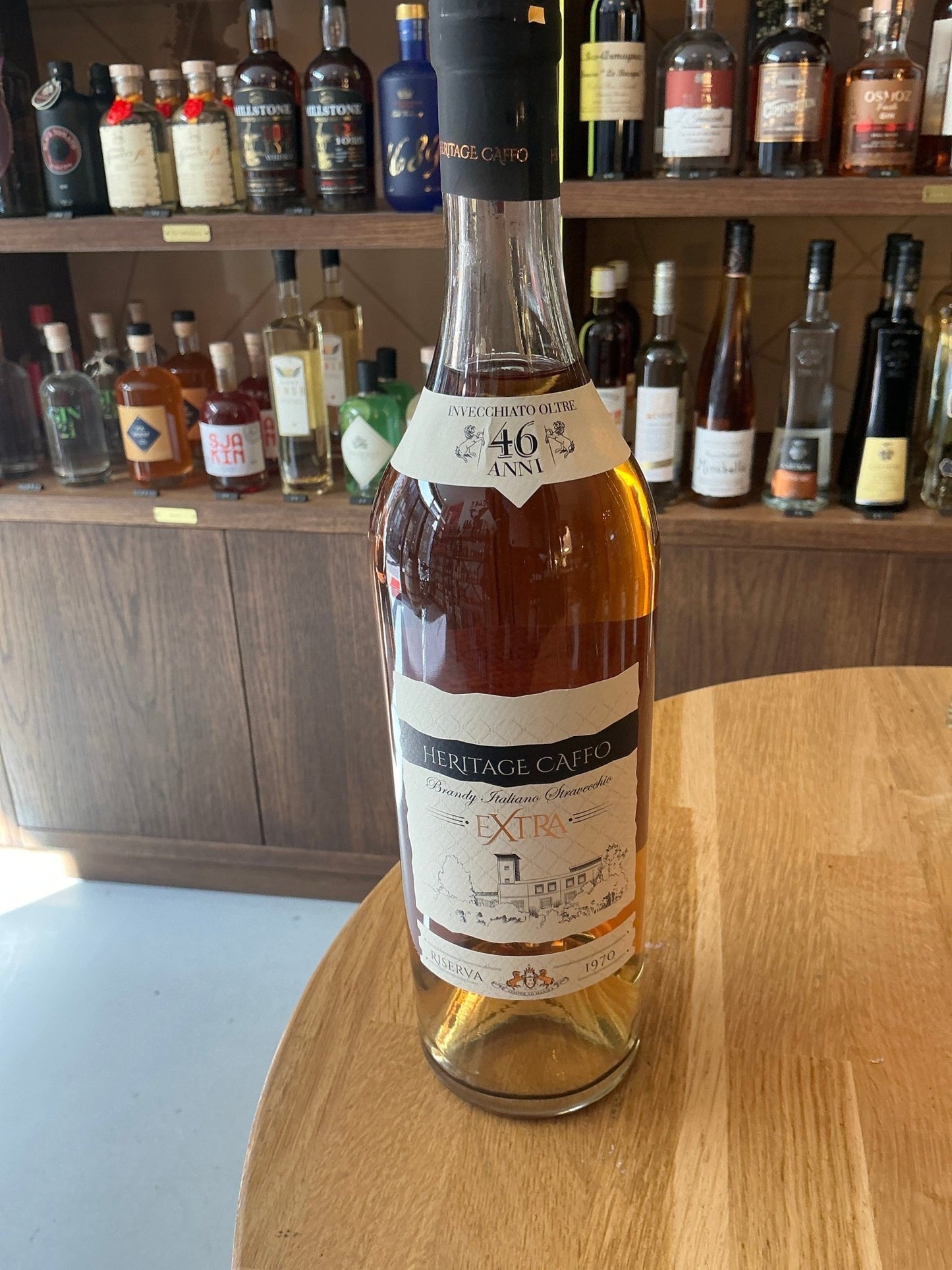 Caffo Heritage 1970 premium Italian grape brandy with 40 years aged craft, artisanal Dutch limited edition gift bottle.