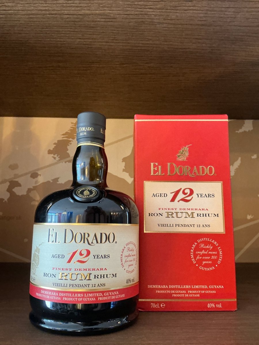 El Dorado 12 Year Finest Demerara Rum 700ml bottle with red gift box — Demerara Distillers Limited, Guyana, aged 12 years, 40% ABV