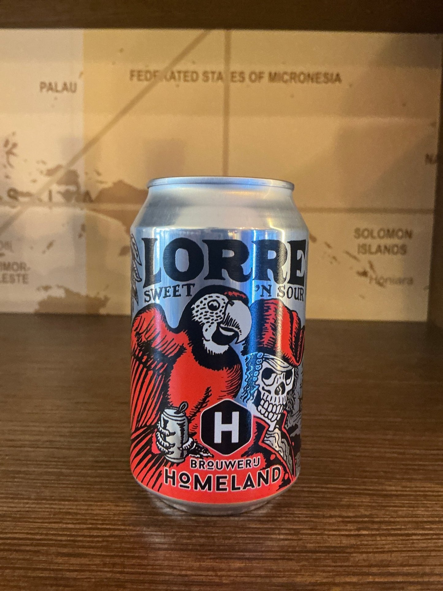 Premium craft Dutch Homeland Fruited Sour beer can with vibrant red, blue, and silver design featuring artisanal artwork and .