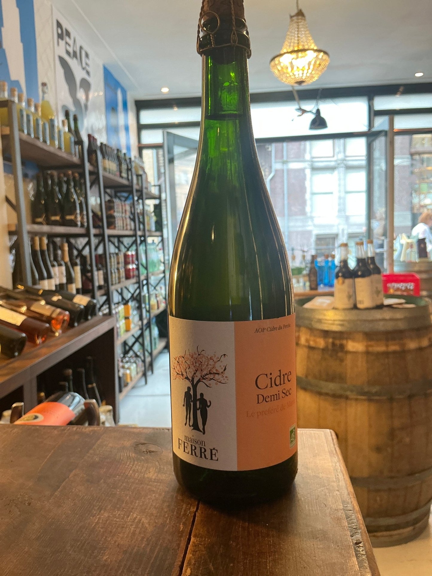Maison Ferré Le préféré de Marie cider bottle with green glass, minimalist label, artisan small-batch specialty spirit in.