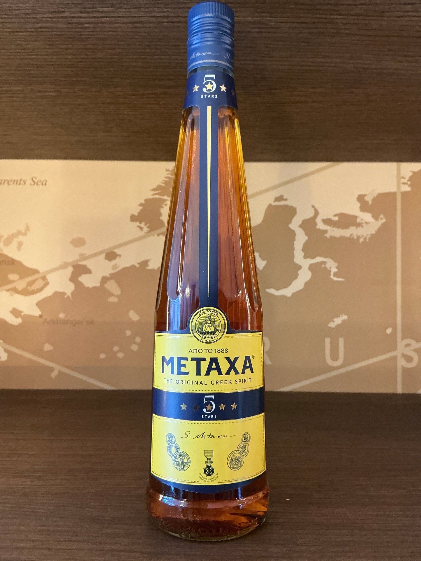 Metaxa 5 Star Greek Brandy bottle — aged Greek spirit with Muscat wines and botanicals