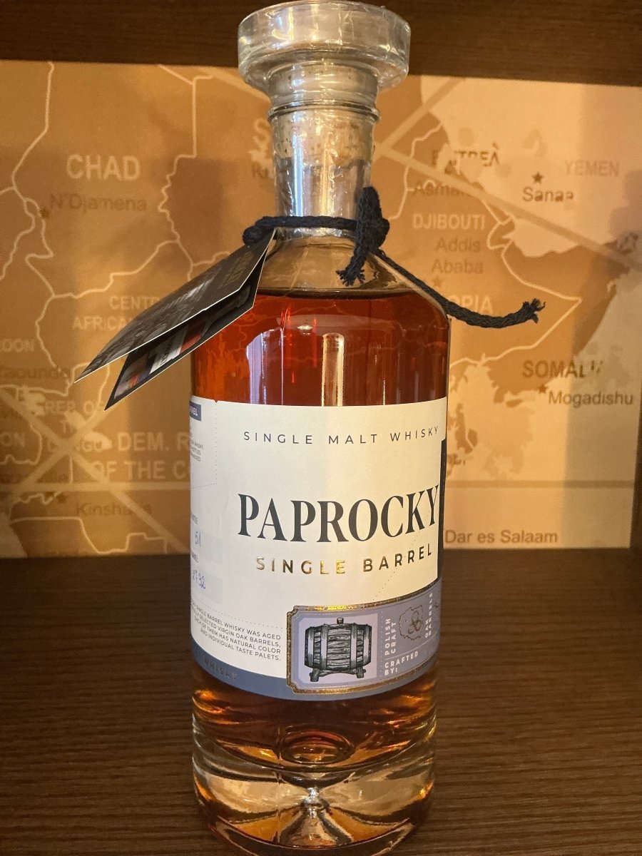 Paprocky Single Barrel Single Malt Whisky 700ml bottle with black ribbon, 40% vol