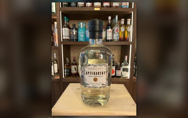 Bottle of Aptekarsky Aquavit, from the aquavit, korn and poitín range at Daan's Drinks