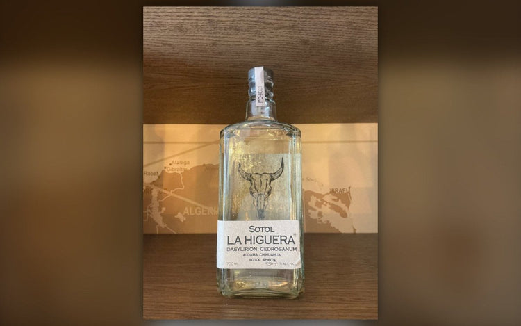 Bottle of La Higuera Sotol Cedrosanum, from the raicilla and sotol range at Daan's Drinks