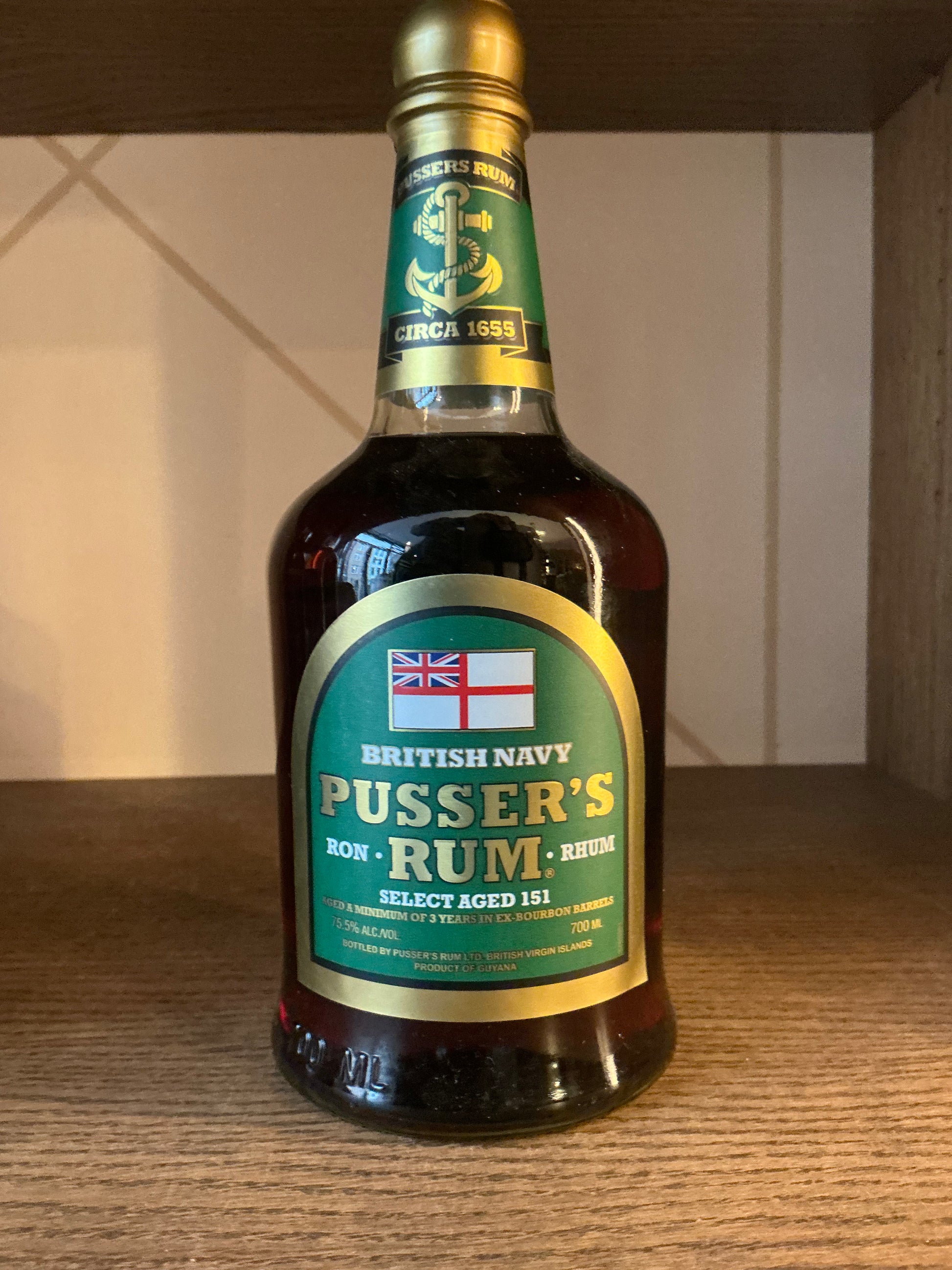 Pusser's Overproof Rum – British Navy rum bottle at 75% ABV, British Virgin Islands