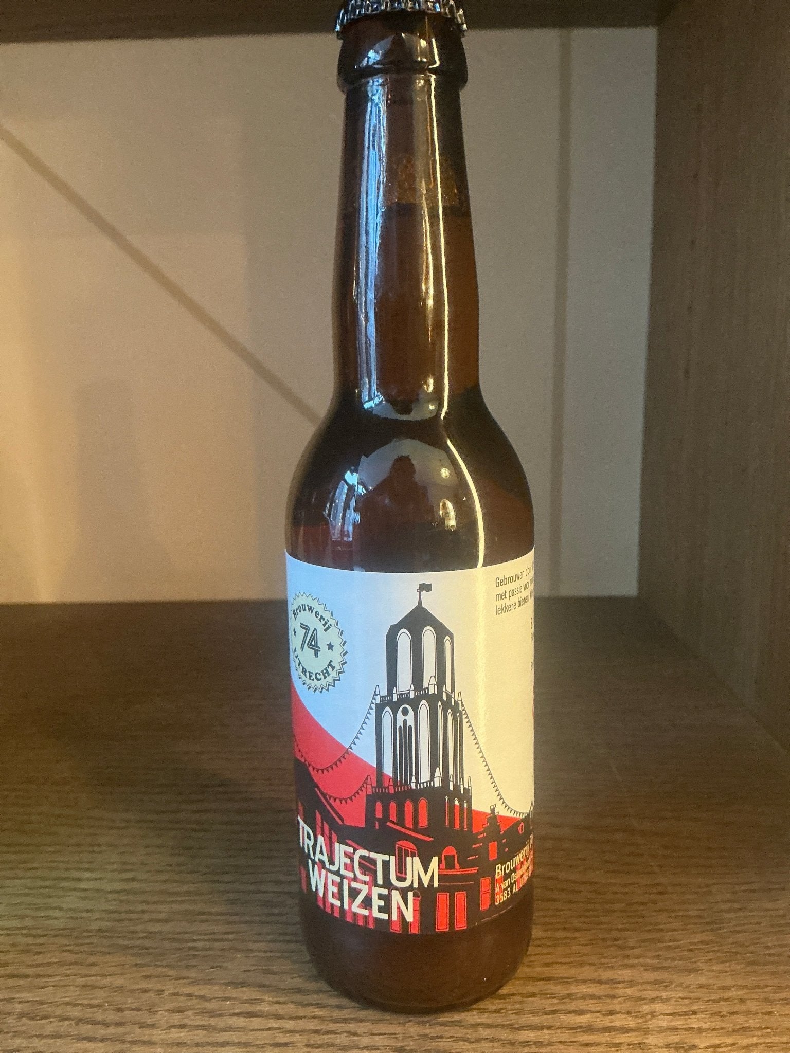 Brouwerij 74 Trajectum Weizen craft Dutch hefeweizen beer bottle with premium artisanal label and limited edition gift design.