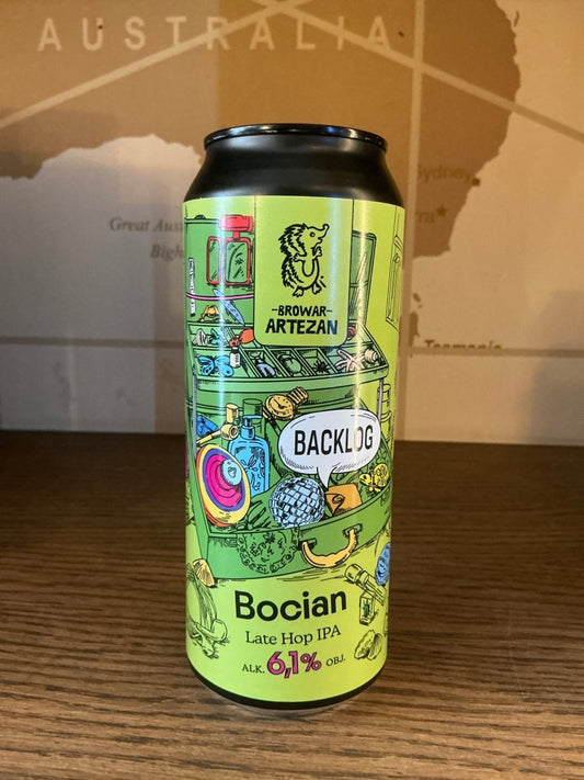 Browar Artezan Bocian Late Hop IPA can — bold Polish hazy IPA with Citra, Galaxy and Simcoe, 6.1% ABV