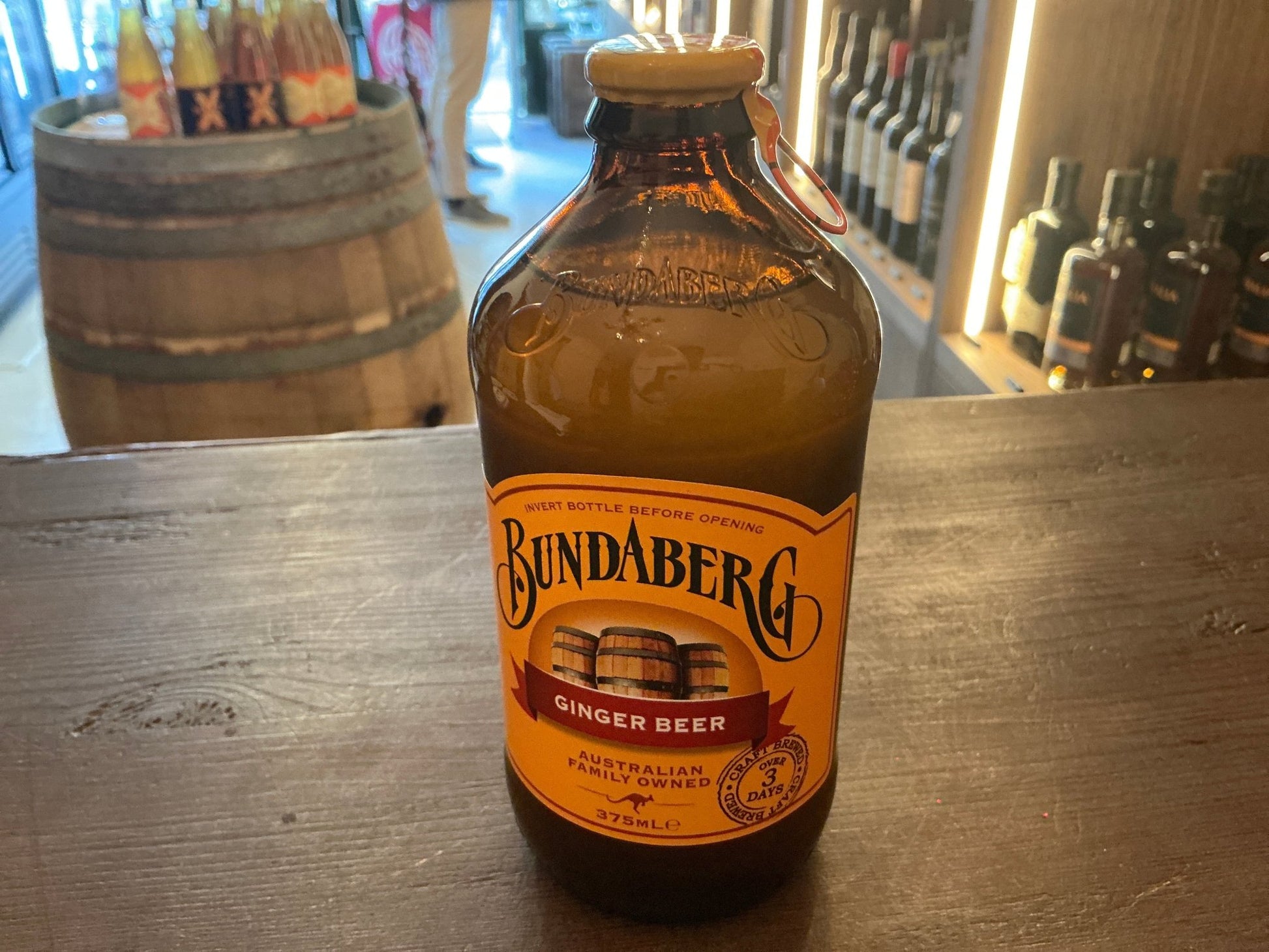 Bundaberg Ginger Beer small batch artisan bottle with spiced botanical flavors, premium craft soda ideal with gin, whisky,.