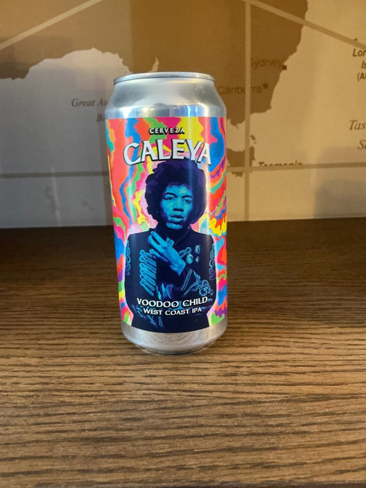 Caleya Woodoo Child West Coast IPA can — fruity, dry Spanish IPA with Columbus, Chinook and Mosaic hops, 6.2% ABV