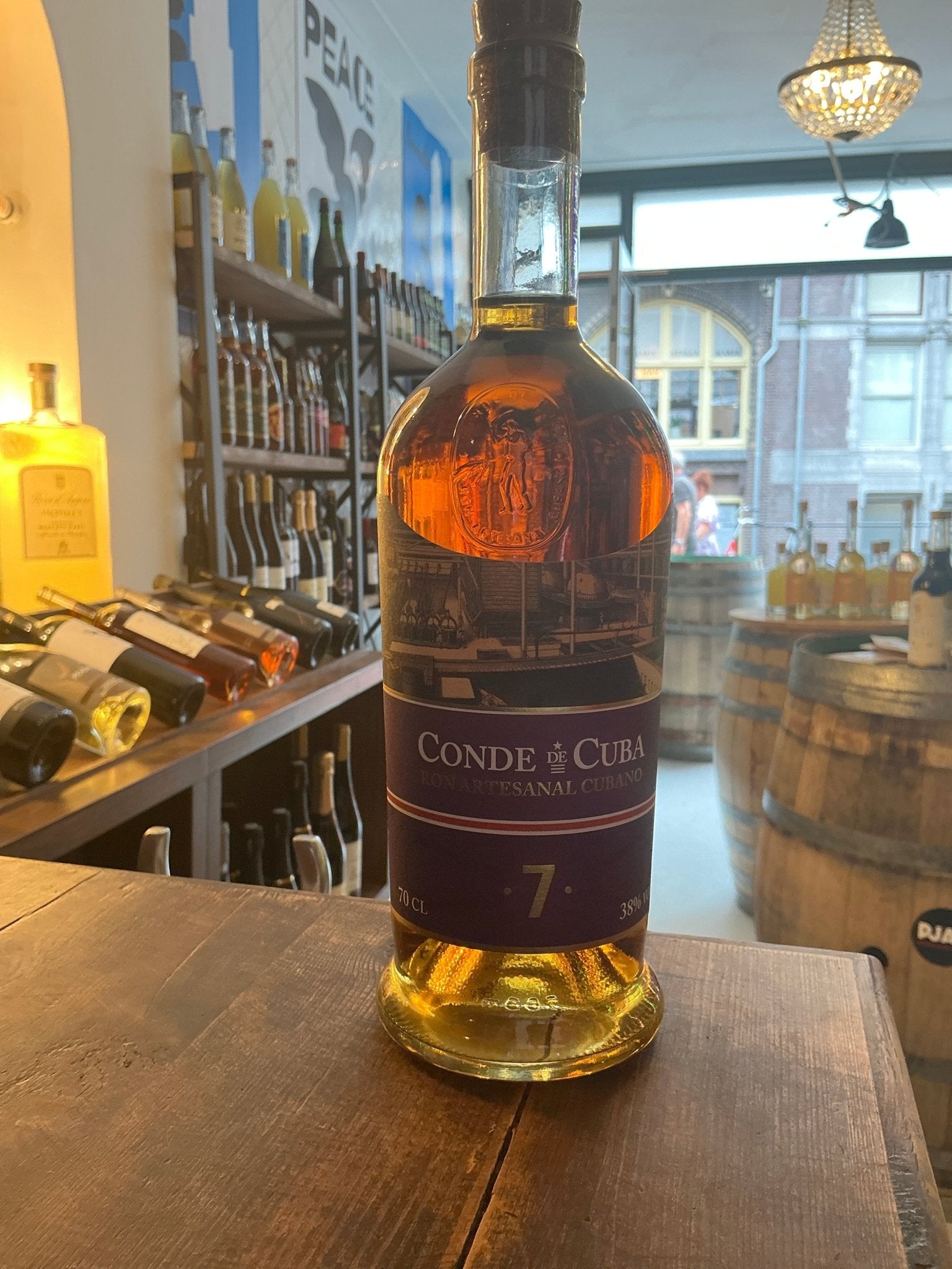 Conde de Cuba 7 Year Old Rum bottle with amber aged spirit, premium small batch artisan crafted specialty spirit.