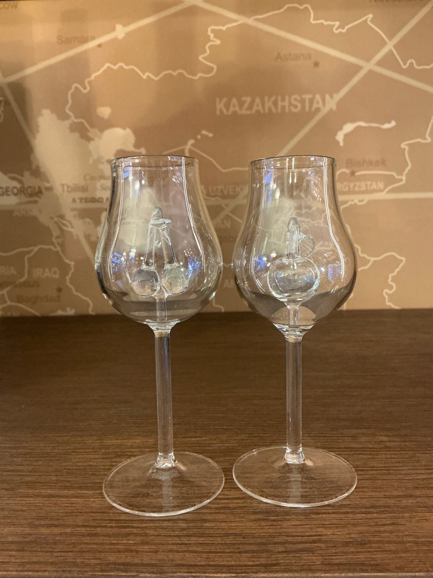 Pair of artisanal Dutch limited edition premium glass tulip glasses with delicate stems and clear craftsmanship, ideal.