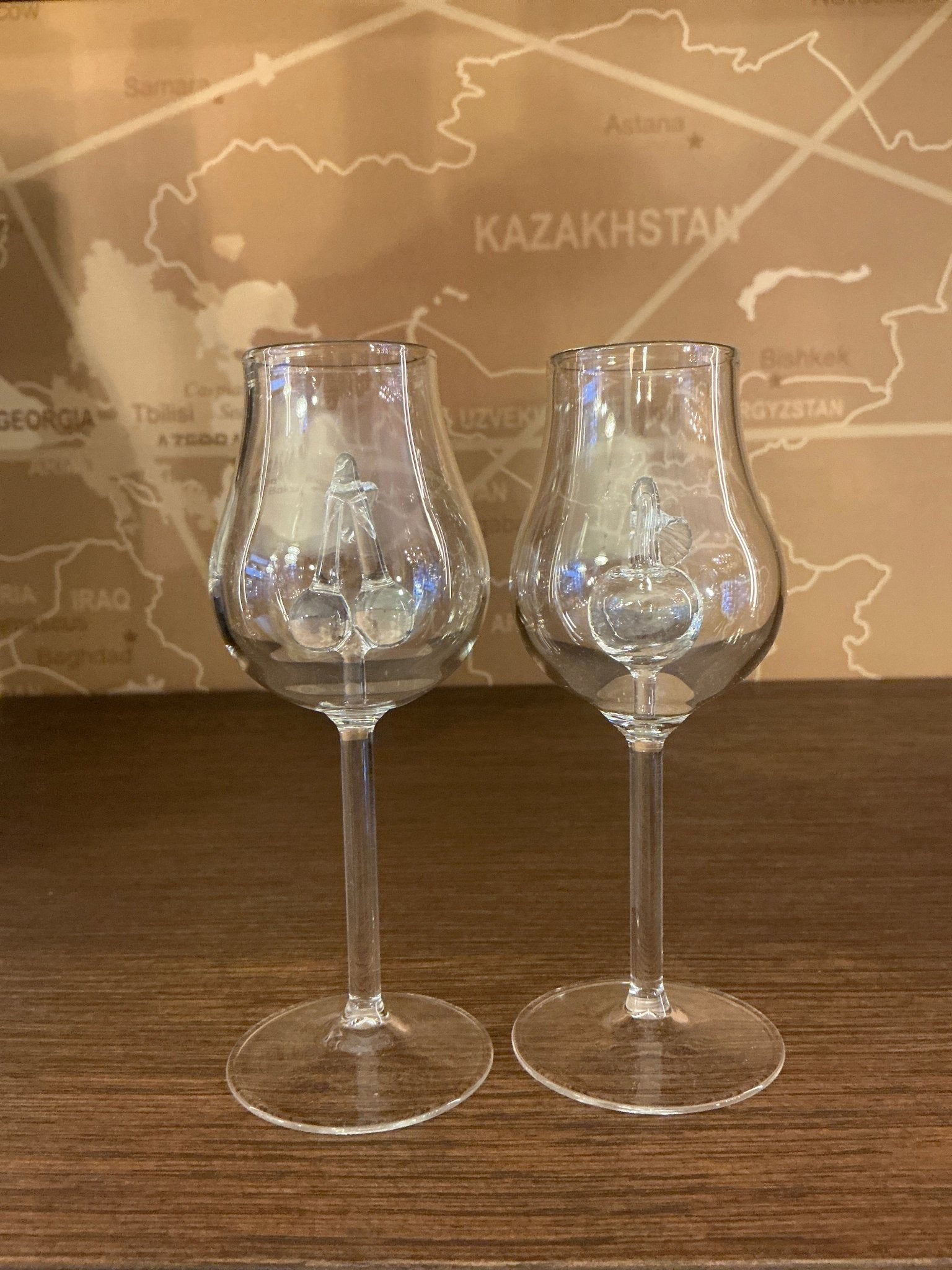 Pair of artisanal Dutch limited edition premium glass tulip glasses with delicate stems and clear craftsmanship, ideal.