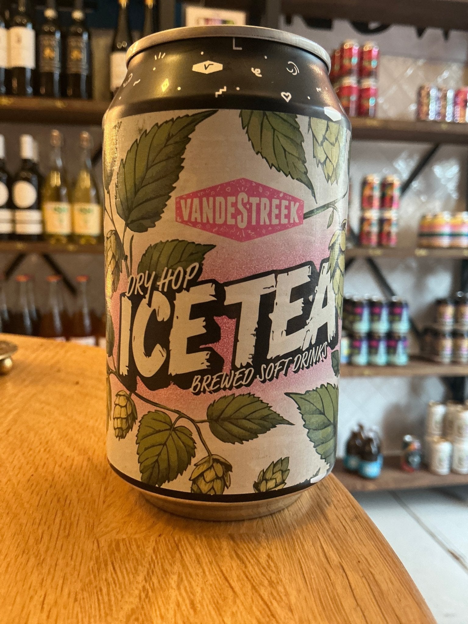 Yandestreet Dry Hop Ice Tea canned botanical iced tea with spiced hop leaves, artisan Dutch craft beverage.