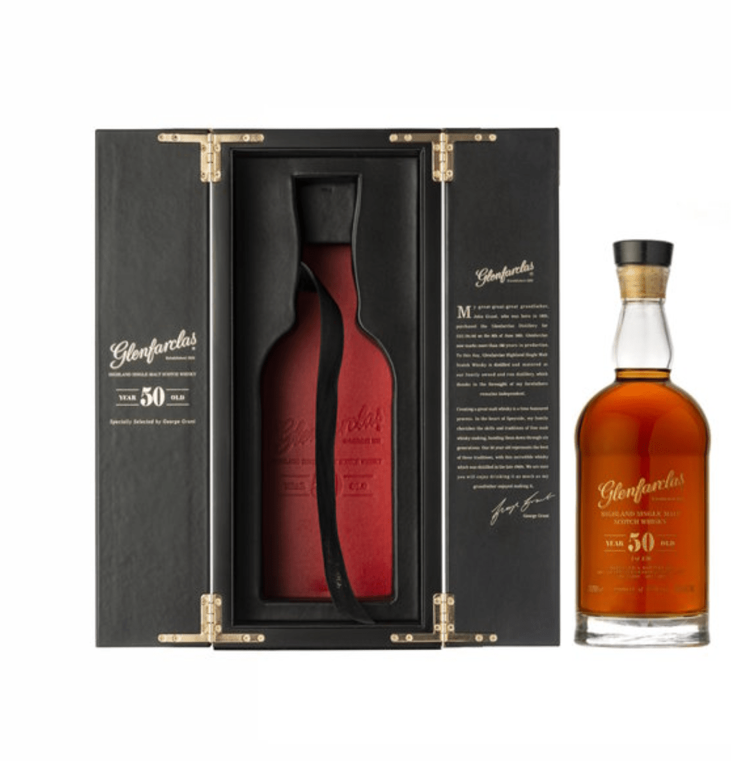 Glenfarclas 50 Year Old Special Release — bespoke presentation packaging, 50% ABV