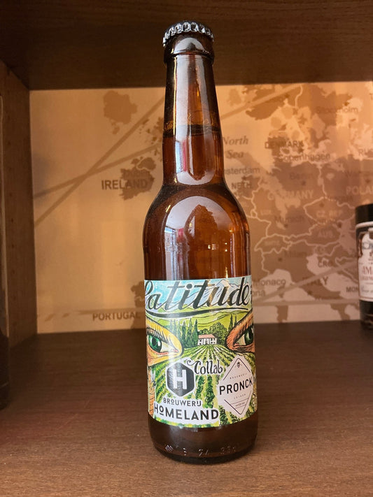 Brouwerij Homeland x Pronck Latitude #4 bottle – 7.1% Saison wild ale with French honey, white wine barrels and Chardonnay from Chateau Amsterdam