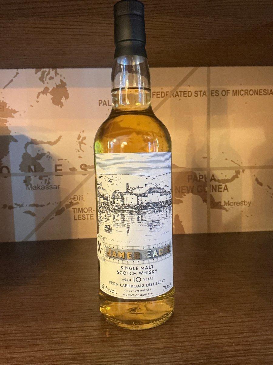 James Eadie Laphroaig 10 Year Old Cask Strength — heavily peated Islay single malt Scotch whisky, 52.3% ABV
