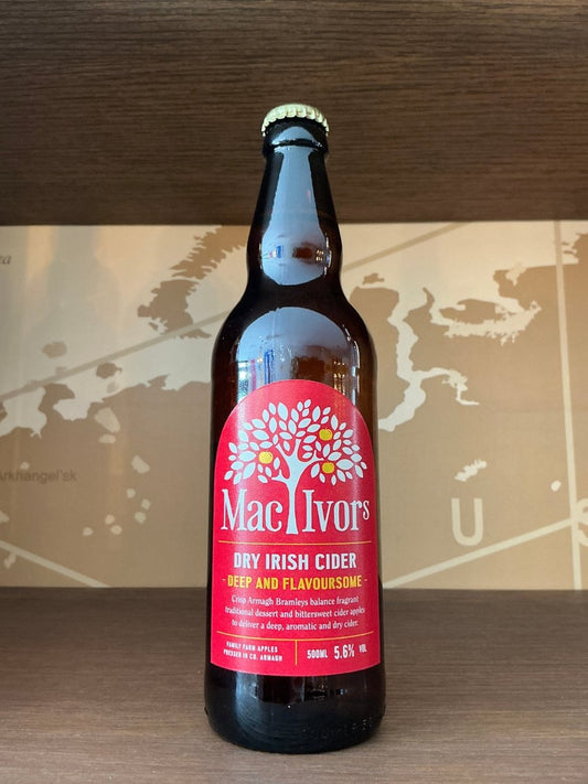 Mac Ivors Dry Irish Cider 500ml bottle — deep and flavoursome Armagh Bramley apple cider by Mac Ivors Cider Co., 5.6% ABV
