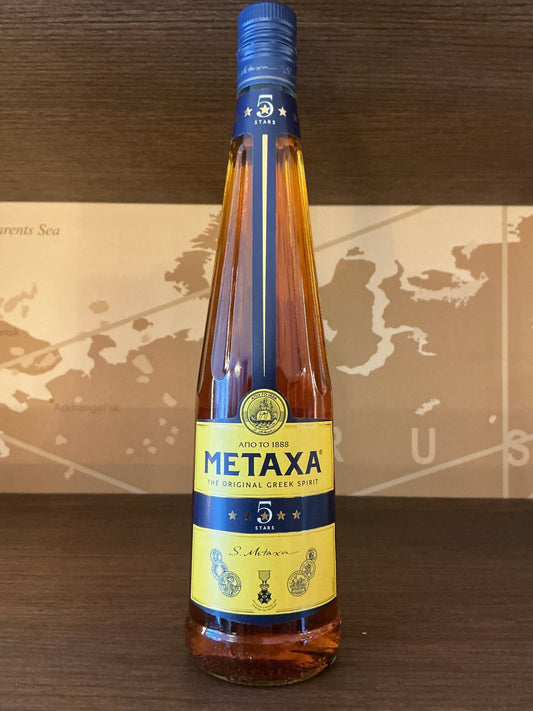 Metaxa 5 Star Greek Brandy bottle — aged Greek spirit with Muscat wines and botanicals
