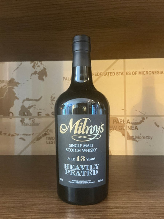 Milroy's Heavily Peated Scotch Whisky — 1st fill Jamaican rum cask finish, smoky and tropical