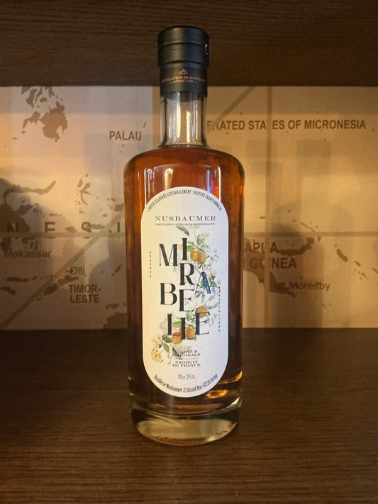 Nusbaumer Mirabelle Liqueur 700ml bottle, Alsatian yellow plum liqueur