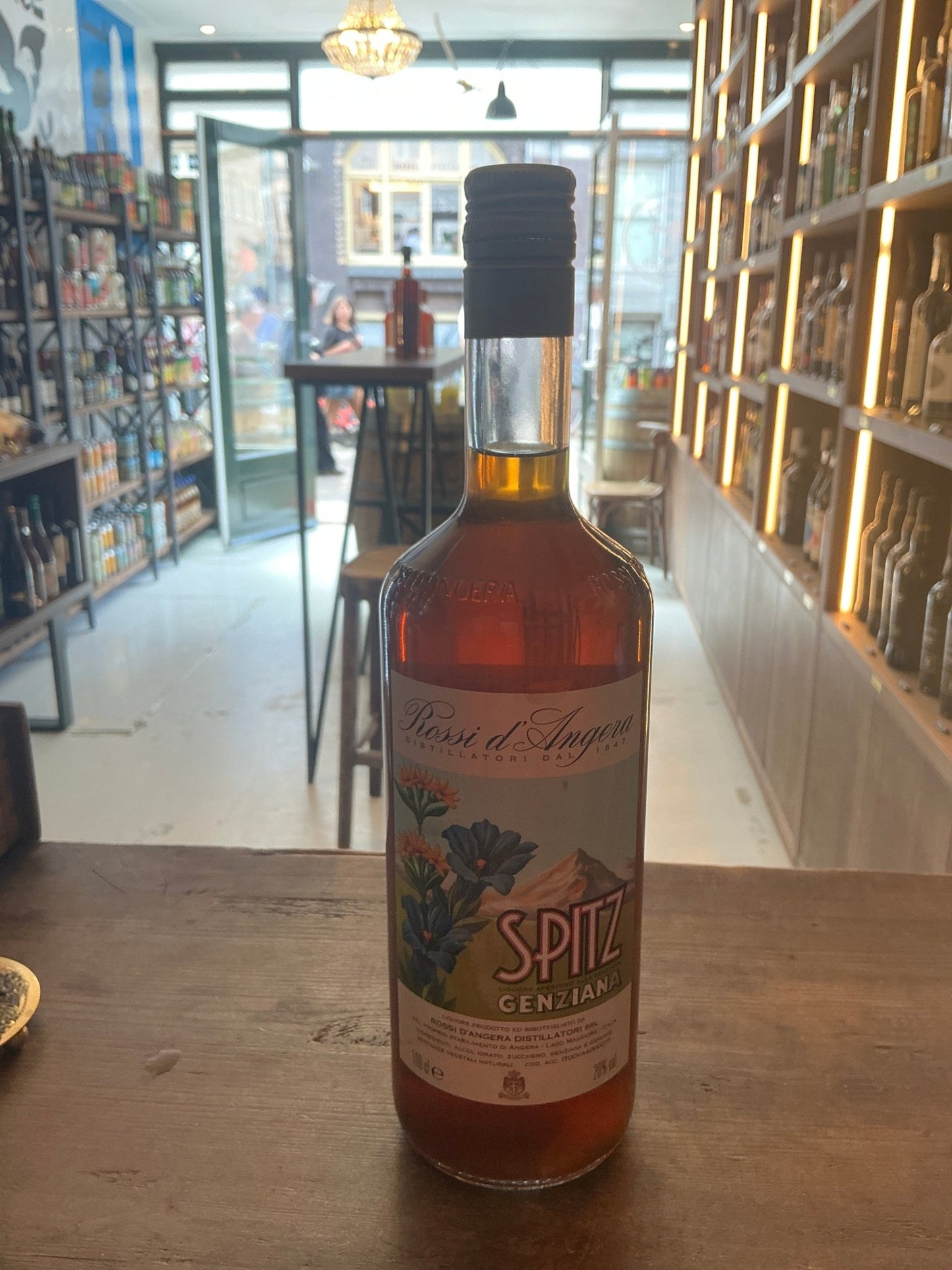 Rossi D’Angera Spitz artisan Italian herbal liqueur bottle with spiced botanicals, premium craft specialty spirits.