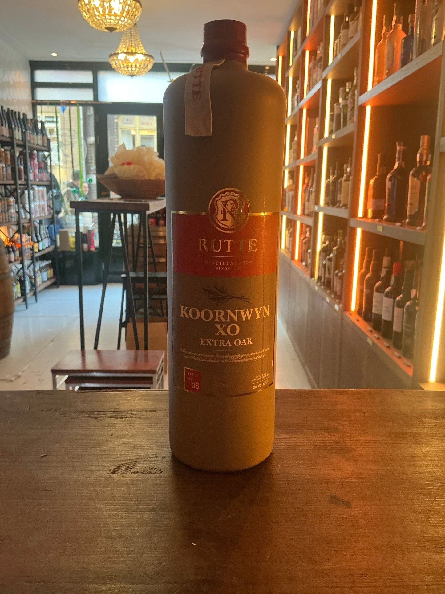 Rutte Koornwyn XO Dutch malt wine spirit bottle with aged, distilled, and spiced artisan botanical flavors in premium small.