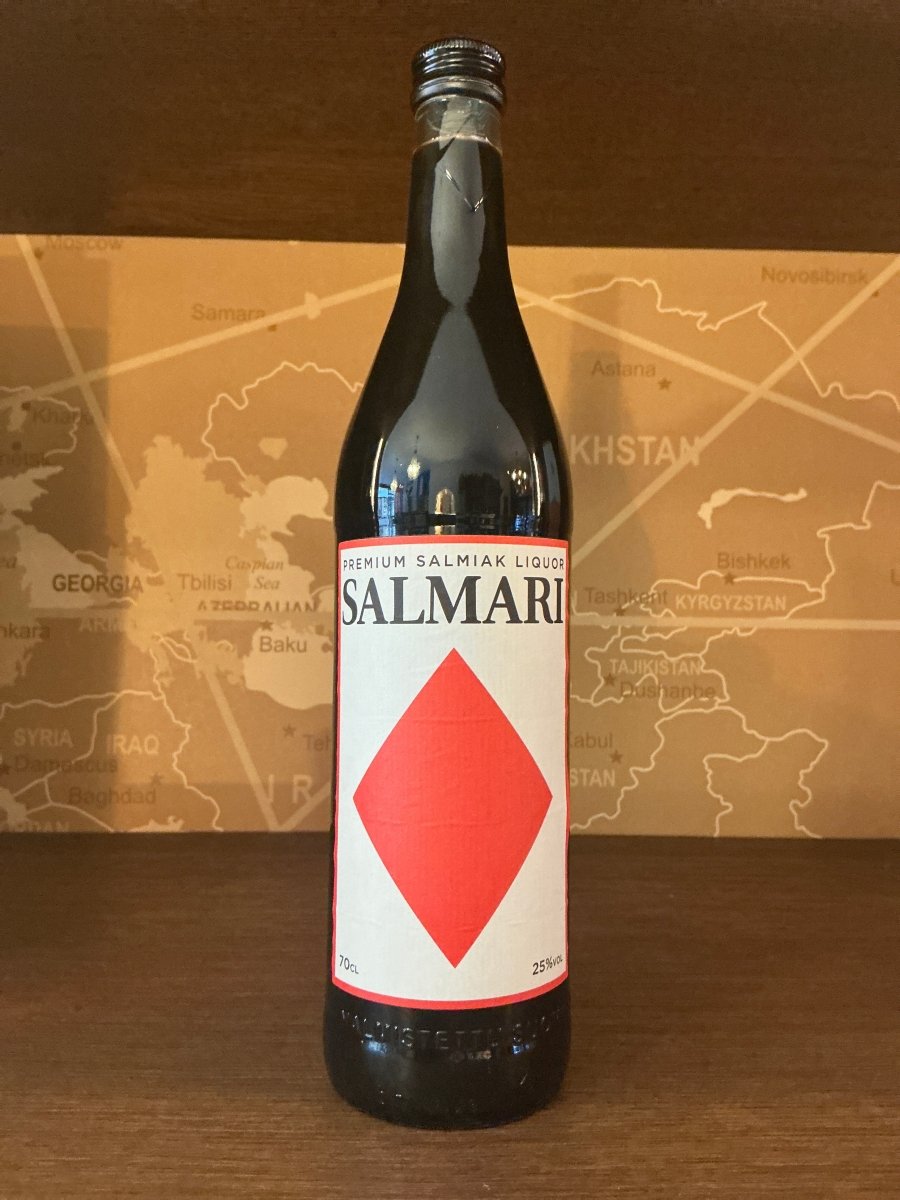 Salmari Premium Salmiak Liquor 70cl bottle with red diamond label, 25% vol