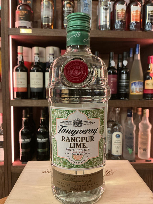 Tanqueray Rangpur Lime gin bottle — London Dry Gin infused with rare Indian Rangpur lime and juniper by Tanqueray.