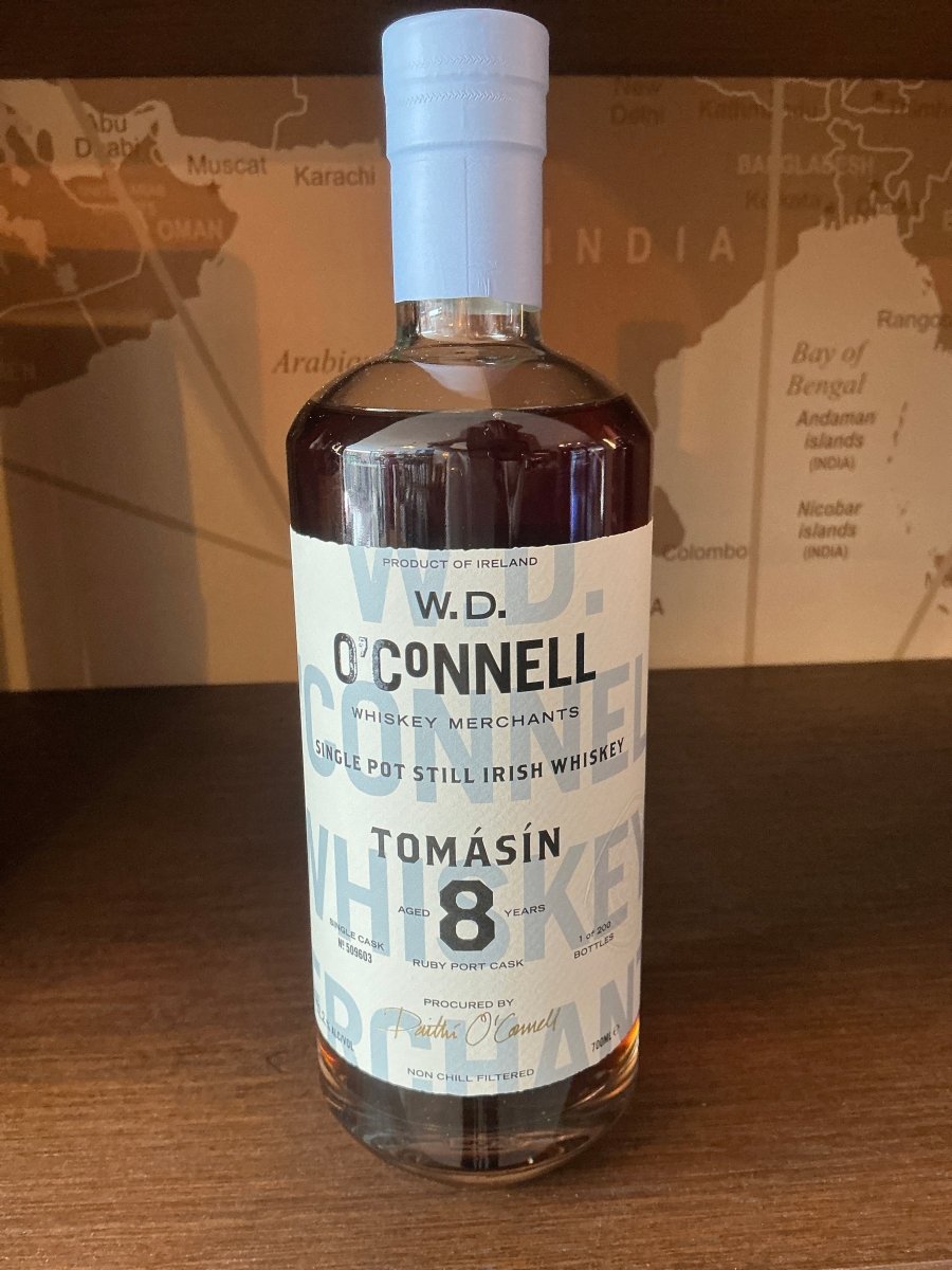 W.D. O’Connell Tomásín Ruby Port Single Cask whiskey bottle, 52.2% ABV