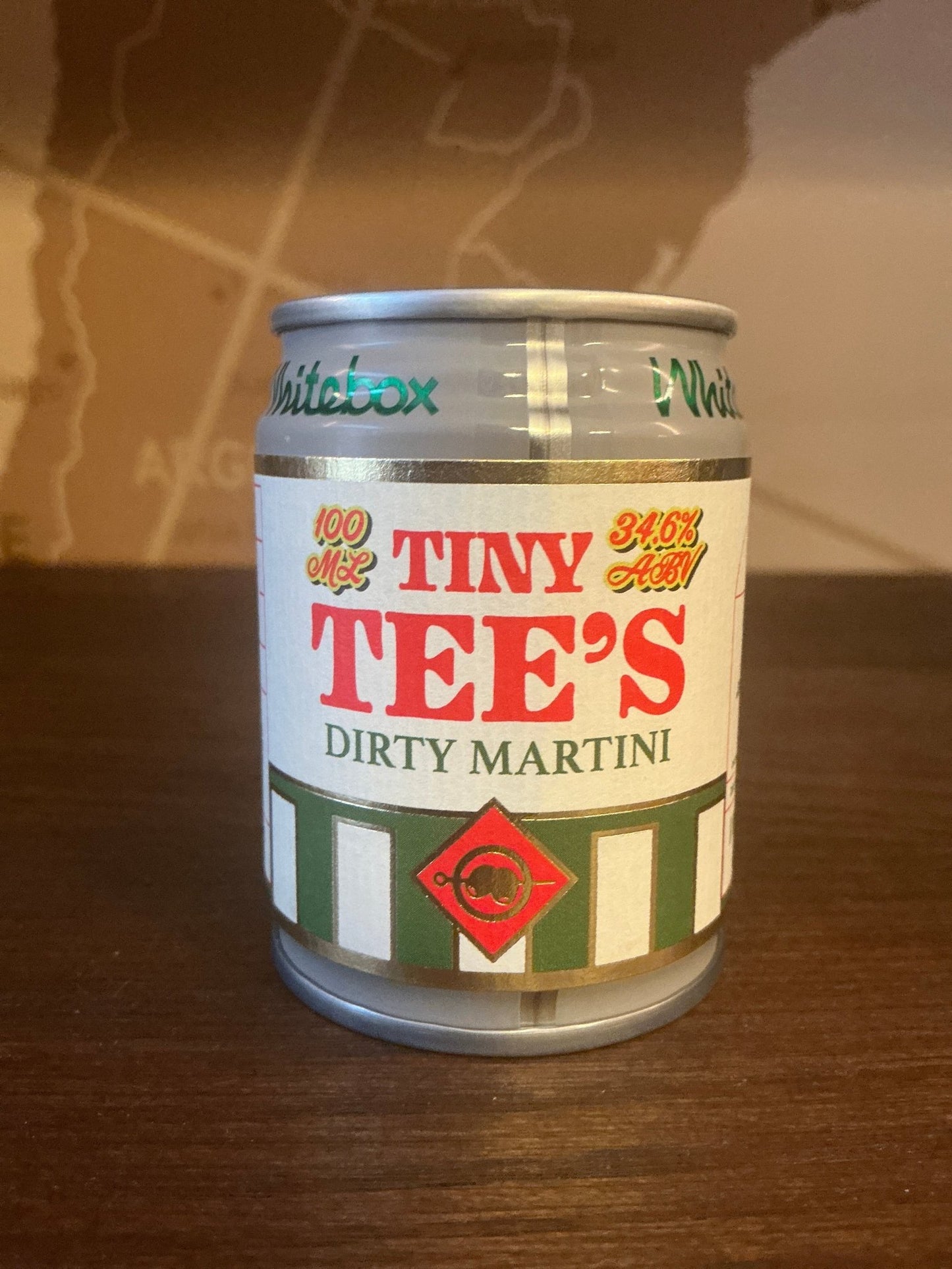 Whitebox Tiny Tee's Dirty Martini 100ml can – 34.8% ABV ready to drink cocktail with charcoal-filtered British wheat vodka, dry vermouth and green olive brine, freezer-ready